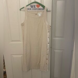 Cynthia Rowley tan linen mini dress , sz S, like new - seashell buttons